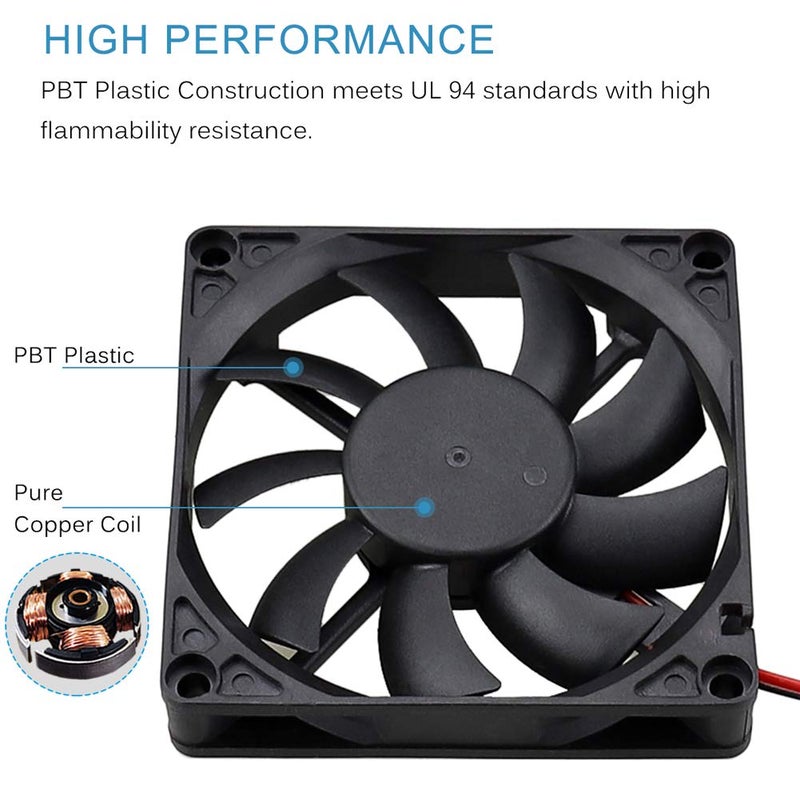 GDSTIME 80mm Fan, 80mm x 80mm x 15mm 24V DC Brushless Cooling Fan Sleeve Bearing - Image 5